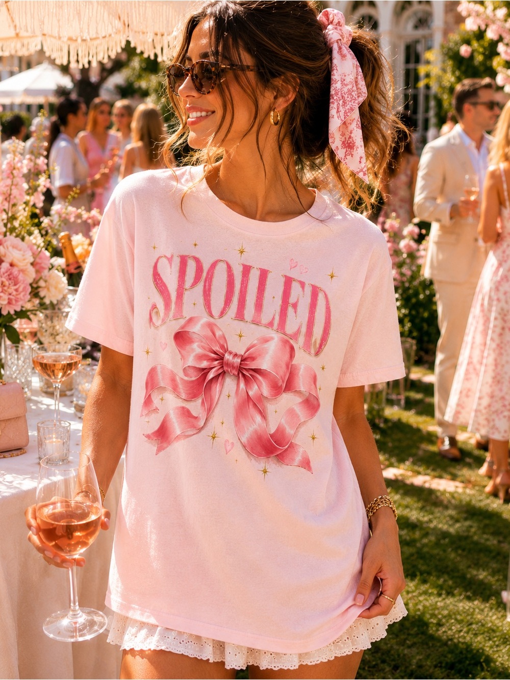 SPOILED Pink Graphic Tee with Bow S-5x